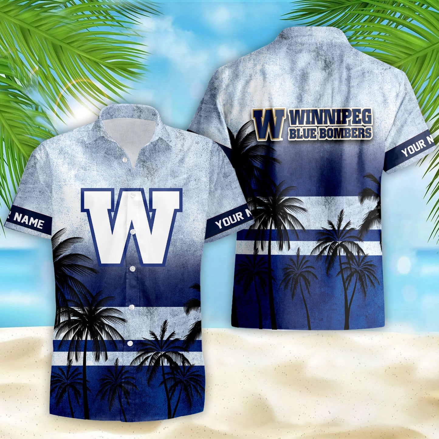 [FAN EXCLUSIVE] NEW CUSTOMIZED CFL09 WPG WINNIPEG BLUE BOMBERS HAWAIIAN SHIRT & SHORTS SET