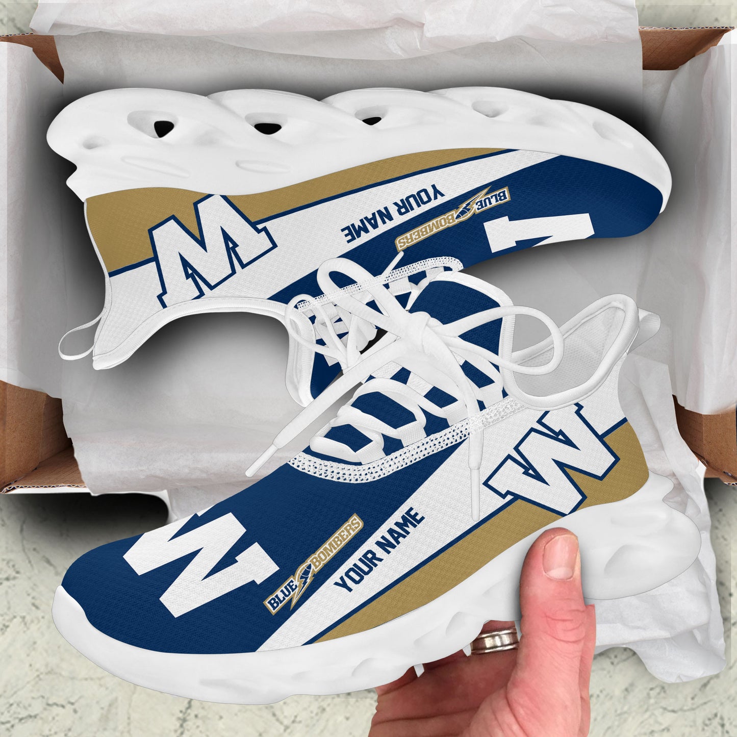 [FAN EXCLUSIVE] NEW CUSTOMIZED CFL09 WPG WINNIPEG BLUE BOMBERS MAX SOUL SHOES
