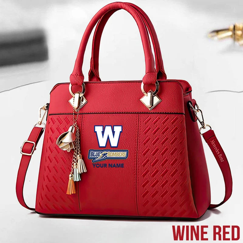 [FAN EXCLUSIVE] NEW CUSTOMIZED CFL09 WPG WINNIPEG BLUE BOMBERS MULTICOLOR HANDBAG