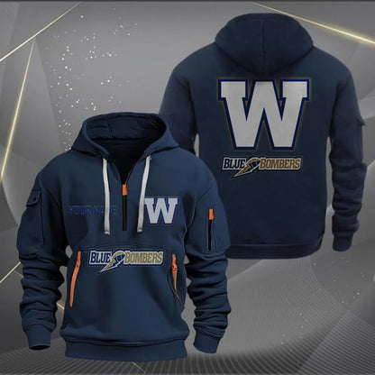 [FAN EXCLUSIVE] NEW CUSTOMIZED CFL09 WPG WINNIPEG BLUE BOMBERS MUTICOLOR QUARTER ZIP HOODIE