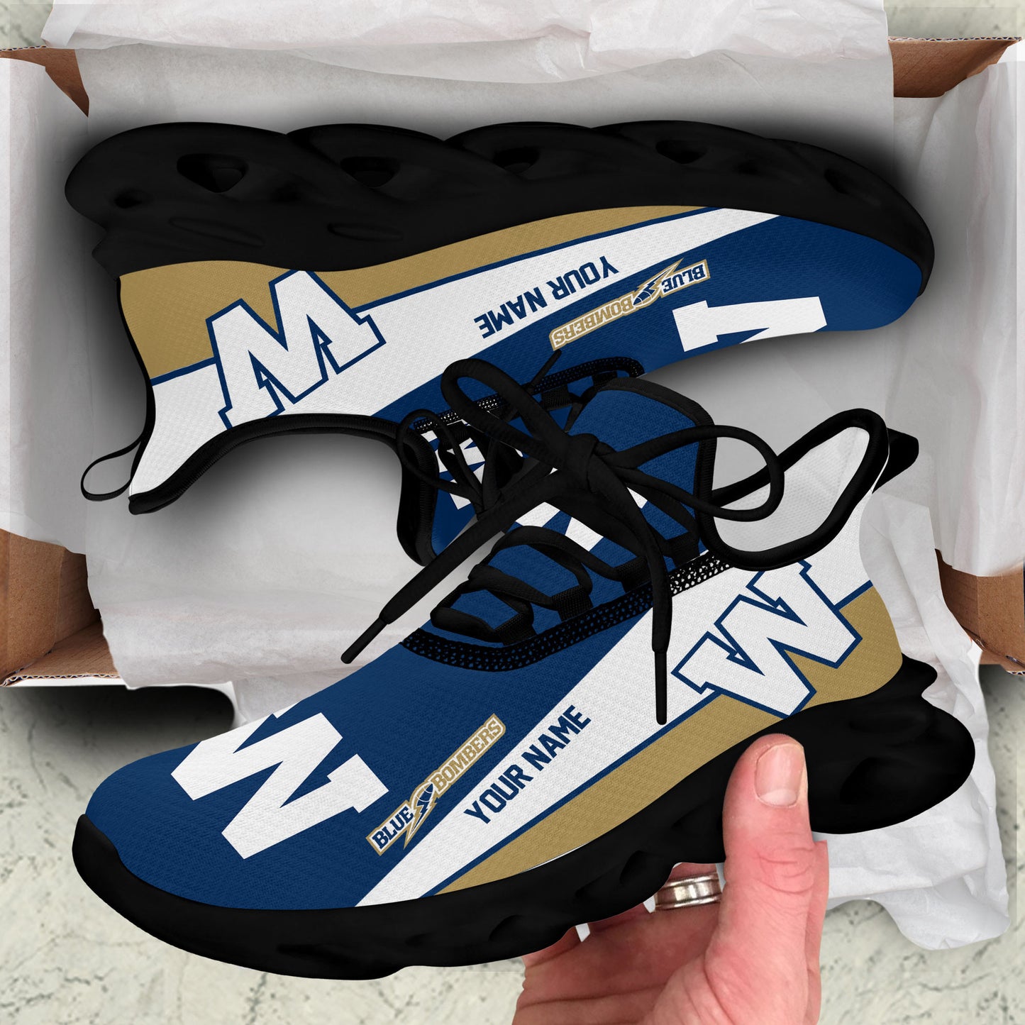 [FAN EXCLUSIVE] NEW CUSTOMIZED CFL09 WPG WINNIPEG BLUE BOMBERS MAX SOUL SHOES