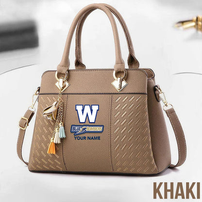 [FAN EXCLUSIVE] NEW CUSTOMIZED CFL09 WPG WINNIPEG BLUE BOMBERS MULTICOLOR HANDBAG