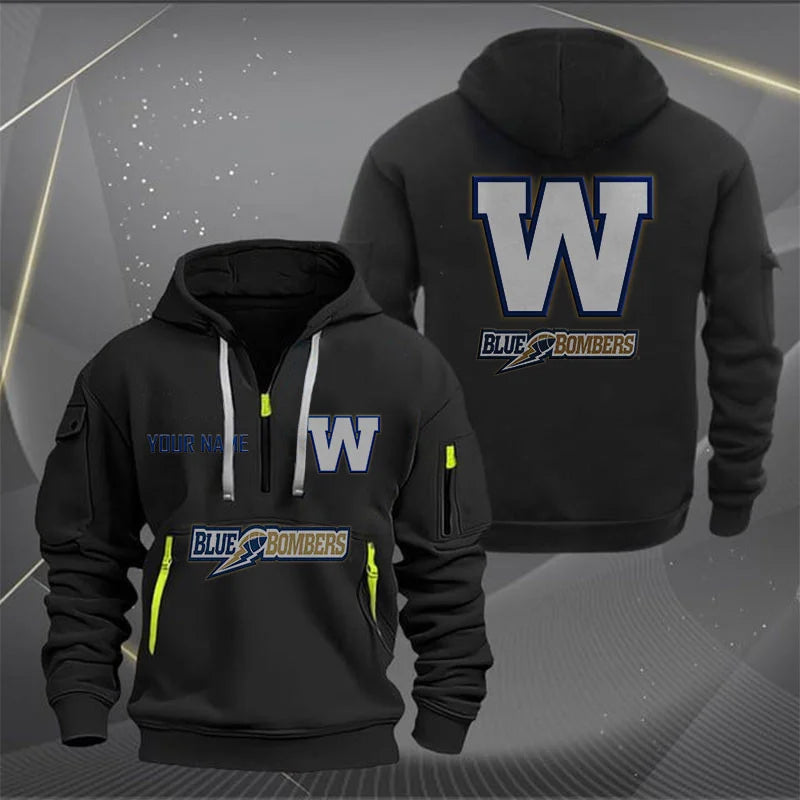 [FAN EXCLUSIVE] NEW CUSTOMIZED CFL09 WPG WINNIPEG BLUE BOMBERS MUTICOLOR QUARTER ZIP HOODIE