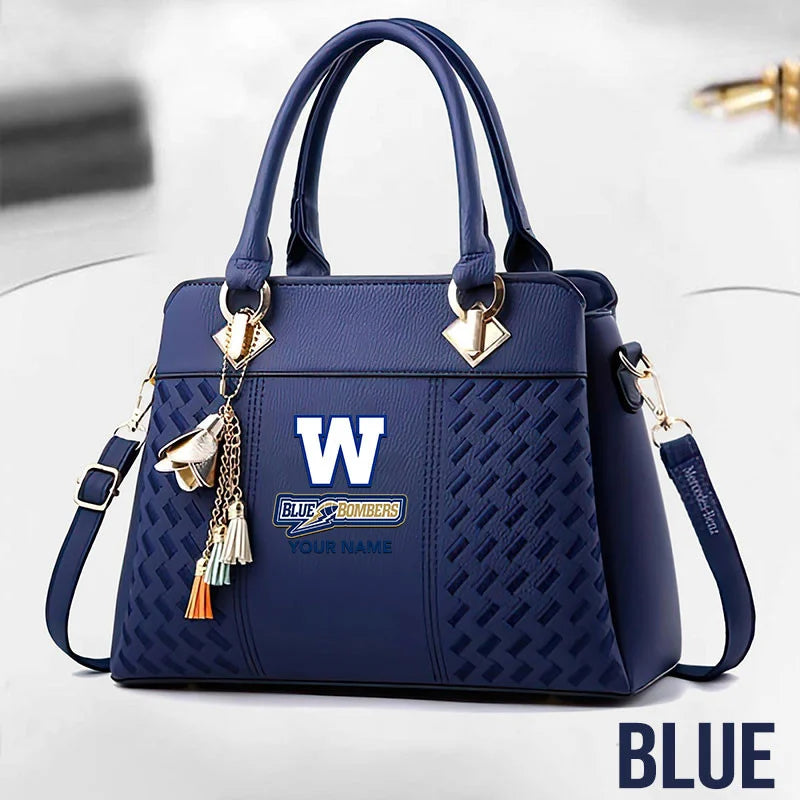 [FAN EXCLUSIVE] NEW CUSTOMIZED CFL09 WPG WINNIPEG BLUE BOMBERS MULTICOLOR HANDBAG