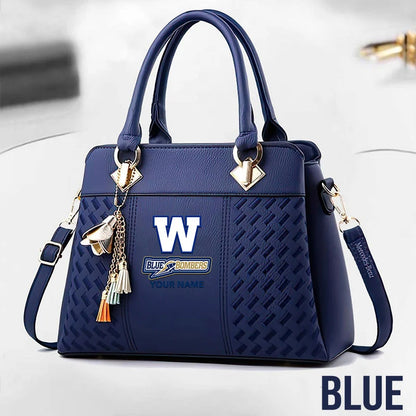 [FAN EXCLUSIVE] NEW CUSTOMIZED CFL09 WPG WINNIPEG BLUE BOMBERS MULTICOLOR HANDBAG