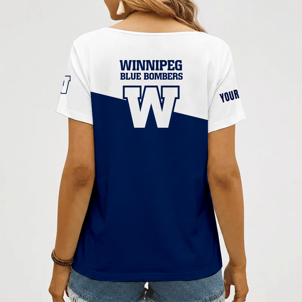 [FAN EXCLUSIVE] NEW CUSTOMIZED CFL09 WPG WINNIPEG BLUE BOMBERS STRAPPY V-NECK FEMALE SHIRT