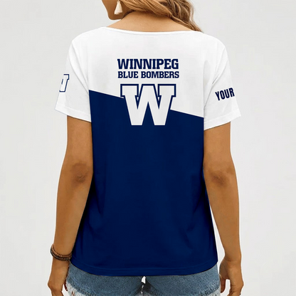 [FAN EXCLUSIVE] NEW CUSTOMIZED CFL09 WPG WINNIPEG BLUE BOMBERS STRAPPY V-NECK FEMALE SHIRT