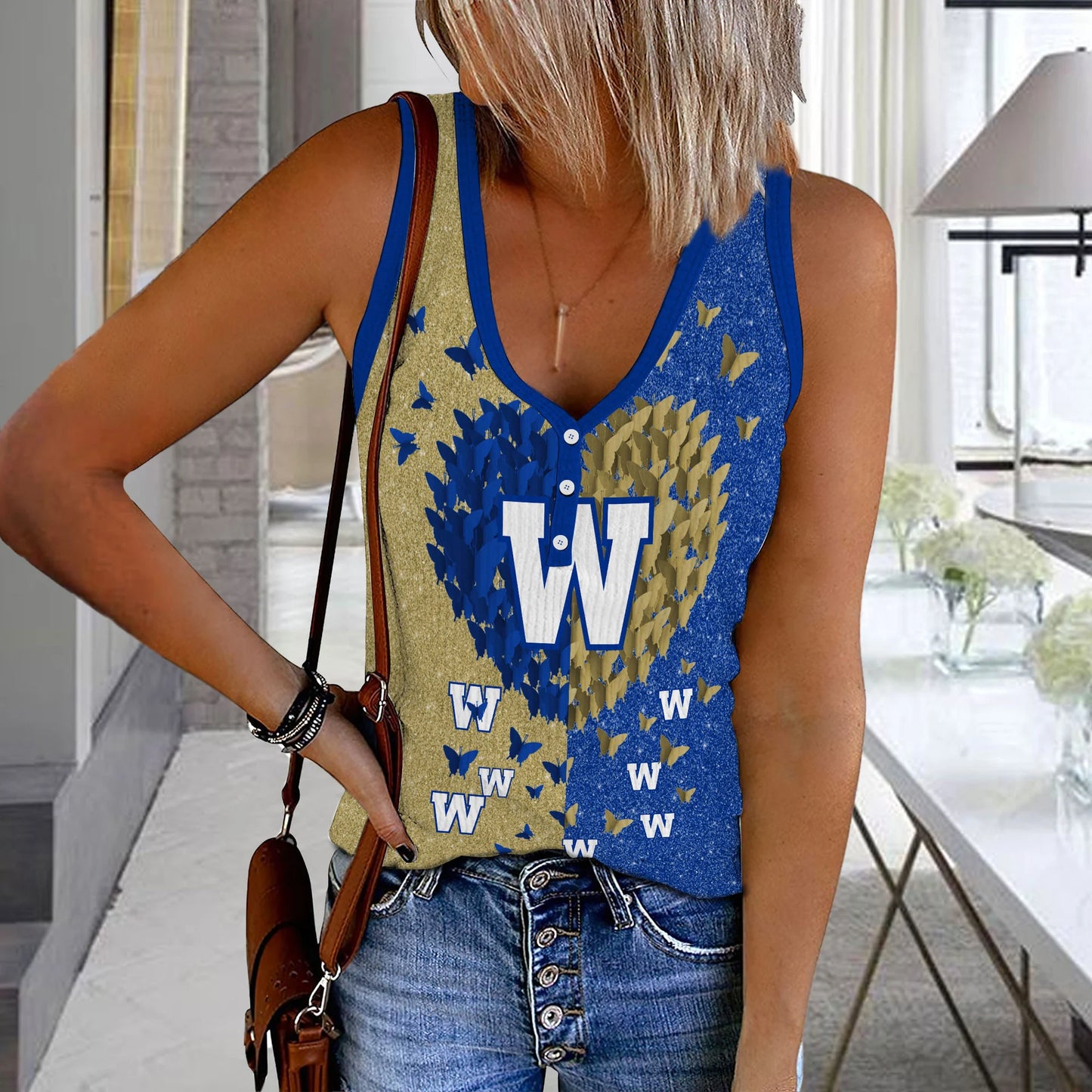 [FAN EXCLUSIVE] NEW CUSTOMIZED CFL09 WPG WINNIPEG BLUE BOMBERS WOMEN'S V-NECK TANK TOP