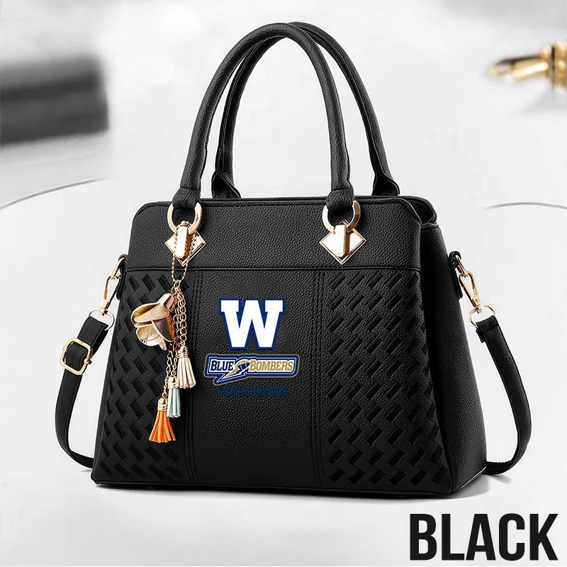 [FAN EXCLUSIVE] NEW CUSTOMIZED CFL09 WPG WINNIPEG BLUE BOMBERS MULTICOLOR HANDBAG