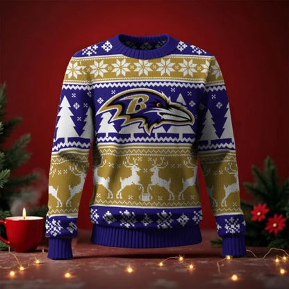 LIMITED EDITION - NEW CUSTOMIZED NFL28 BTR BALTIMORE RAVENS UGLY SWEATER