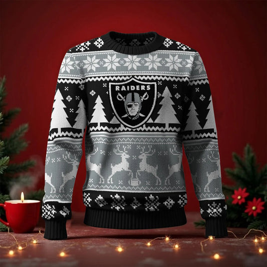LIMITED EDITION - NEW CUSTOMIZED NFL07 LVR LAS VEGAS RAIDERS UGLY SWEATER