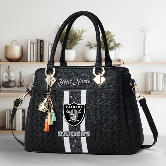 LIMITED EDITION - NEW CUSTOMIZED NFL07 LVR LAS VEGAS RAIDERS ZIP HANDBAG MULTICOLOR