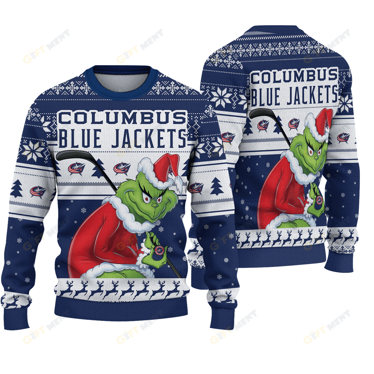 LIMITED EDITION - NEW CUSTOMIZED NHL18 CBJ COLUMBUS BLUE JACKETS UGLY SWEATER