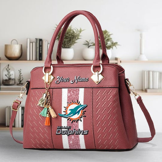 LIMITED EDITION - NEW CUSTOMIZED NFL19 MDP MIAMI DOLPHINS ZIP HANDBAG MULTICOLOR