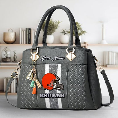 LIMITED EDITION - NEW CUSTOMIZED NFL29 CLB CLEVELAND BROWNS ZIP HANDBAG MULTICOLOR