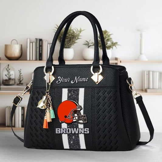 LIMITED EDITION - NEW CUSTOMIZED NFL29 CLB CLEVELAND BROWNS ZIP HANDBAG MULTICOLOR