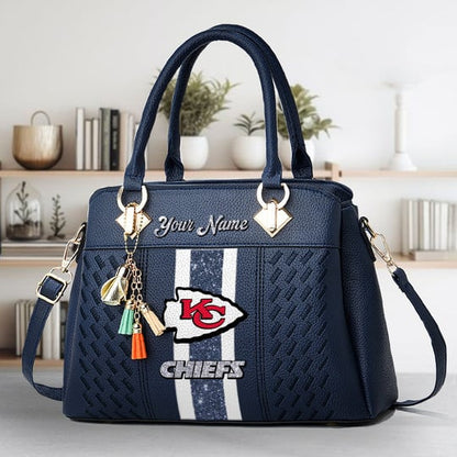 LIMITED EDITION - NEW CUSTOMIZED NFL01 KCC KANSAS CITY CHIEFS ZIP HANDBAG MULTICOLOR