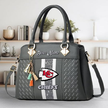 LIMITED EDITION - NEW CUSTOMIZED NFL01 KCC KANSAS CITY CHIEFS ZIP HANDBAG MULTICOLOR