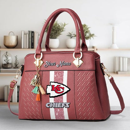LIMITED EDITION - NEW CUSTOMIZED NFL01 KCC KANSAS CITY CHIEFS ZIP HANDBAG MULTICOLOR