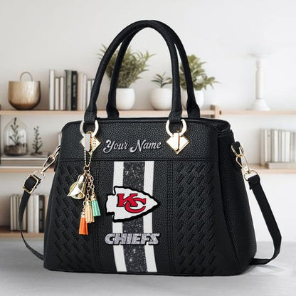LIMITED EDITION - NEW CUSTOMIZED NFL01 KCC KANSAS CITY CHIEFS ZIP HANDBAG MULTICOLOR