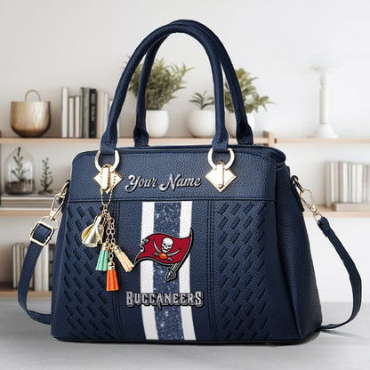 LIMITED EDITION - NEW CUSTOMIZED NFL10 TBB TAMPA BAY BUCCANEERS ZIP HANDBAG MULTICOLOR