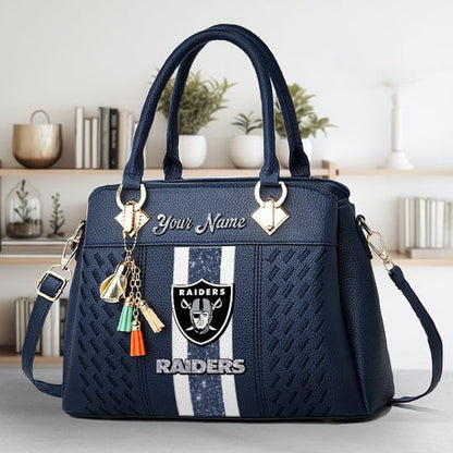 LIMITED EDITION - NEW CUSTOMIZED NFL07 LVR LAS VEGAS RAIDERS ZIP HANDBAG MULTICOLOR