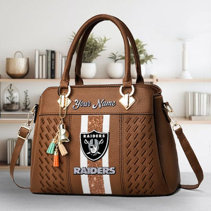 LIMITED EDITION - NEW CUSTOMIZED NFL07 LVR LAS VEGAS RAIDERS ZIP HANDBAG MULTICOLOR