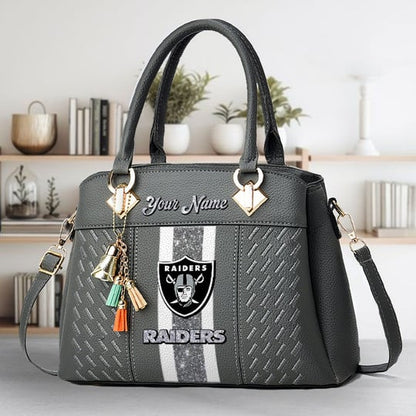 LIMITED EDITION - NEW CUSTOMIZED NFL07 LVR LAS VEGAS RAIDERS ZIP HANDBAG MULTICOLOR