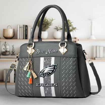 LIMITED EDITION - NEW CUSTOMIZED NFL02 PPE PHILADELPHIA EAGLES ZIP HANDBAG MULTICOLOR