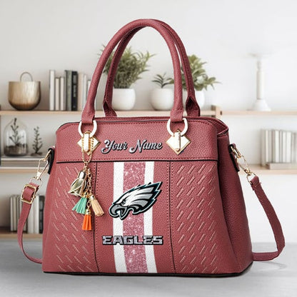 LIMITED EDITION - NEW CUSTOMIZED NFL02 PPE PHILADELPHIA EAGLES ZIP HANDBAG MULTICOLOR