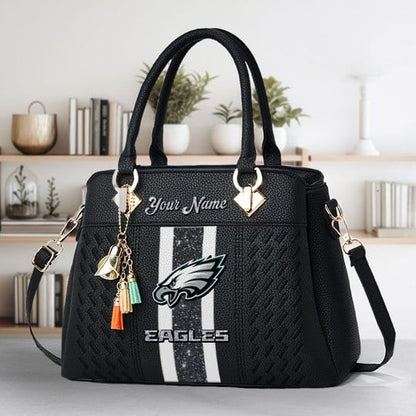 LIMITED EDITION - NEW CUSTOMIZED NFL02 PPE PHILADELPHIA EAGLES ZIP HANDBAG MULTICOLOR