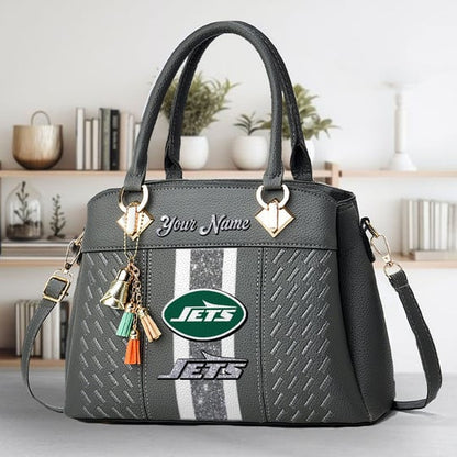 LIMITED EDITION - NEW CUSTOMIZED NFL25 NYJ NEW YORK JETS ZIP HANDBAG MULTICOLOR