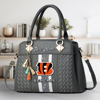 LIMITED EDITION - NEW CUSTOMIZED NFL16 CCB CINCINNATI BENGALS ZIP HANDBAG MULTICOLOR
