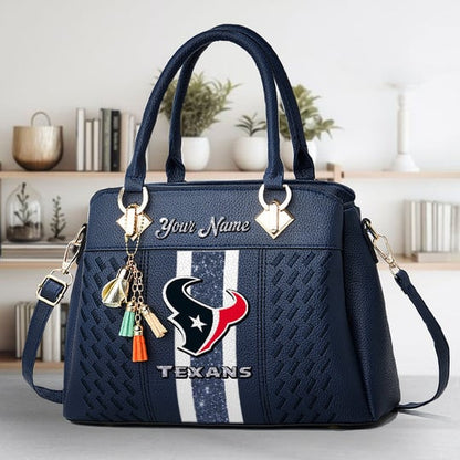 LIMITED EDITION - NEW CUSTOMIZED NFL15 HTT HOUSTON TEXANS ZIP HANDBAG MULTICOLOR