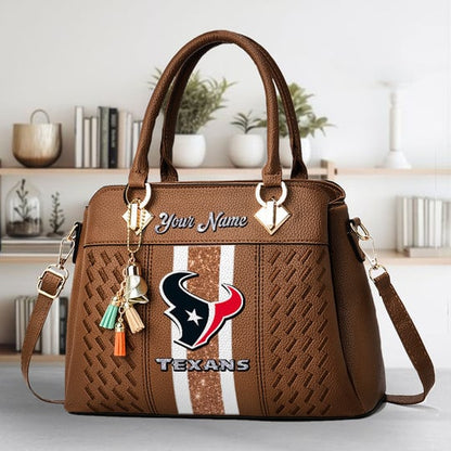 LIMITED EDITION - NEW CUSTOMIZED NFL15 HTT HOUSTON TEXANS ZIP HANDBAG MULTICOLOR