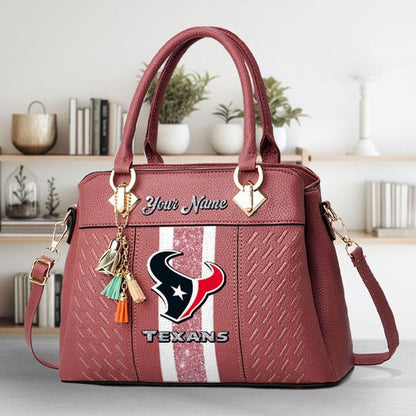 LIMITED EDITION - NEW CUSTOMIZED NFL15 HTT HOUSTON TEXANS ZIP HANDBAG MULTICOLOR
