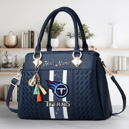 LIMITED EDITION - NEW CUSTOMIZED NFL31 TST TENNESSEE TITANS ZIP HANDBAG MULTICOLOR