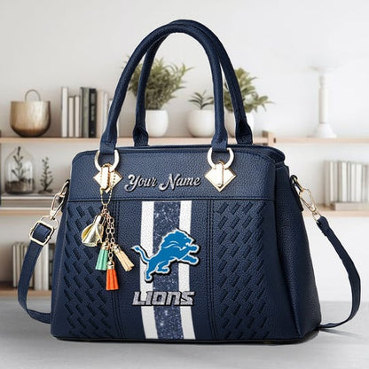 LIMITED EDITION - NEW CUSTOMIZED NFL04 DTL DETROIT LIONS ZIP HANDBAG MULTICOLOR