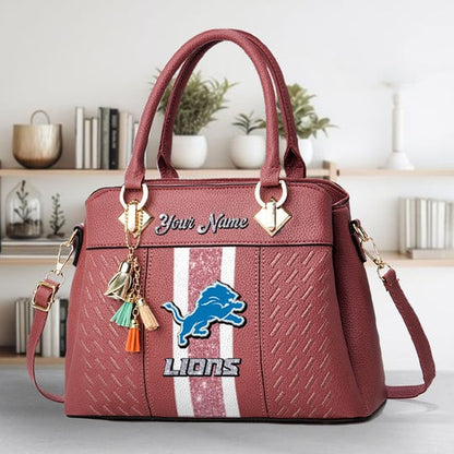 LIMITED EDITION - NEW CUSTOMIZED NFL04 DTL DETROIT LIONS ZIP HANDBAG MULTICOLOR