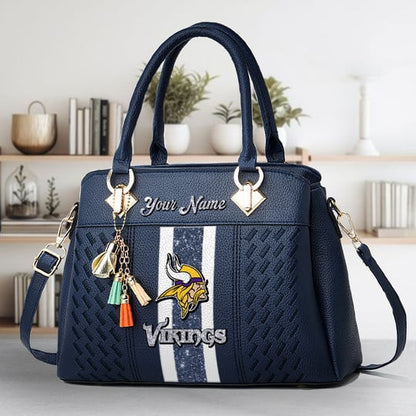 LIMITED EDITION - NEW CUSTOMIZED NFL05 MVK MINNESOTA VIKINGS ZIP HANDBAG MULTICOLOR