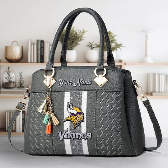 LIMITED EDITION - NEW CUSTOMIZED NFL05 MVK MINNESOTA VIKINGS ZIP HANDBAG MULTICOLOR