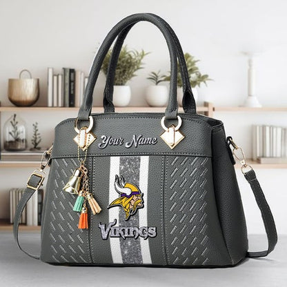 LIMITED EDITION - NEW CUSTOMIZED NFL05 MVK MINNESOTA VIKINGS ZIP HANDBAG MULTICOLOR