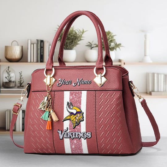 LIMITED EDITION - NEW CUSTOMIZED NFL05 MVK MINNESOTA VIKINGS ZIP HANDBAG MULTICOLOR