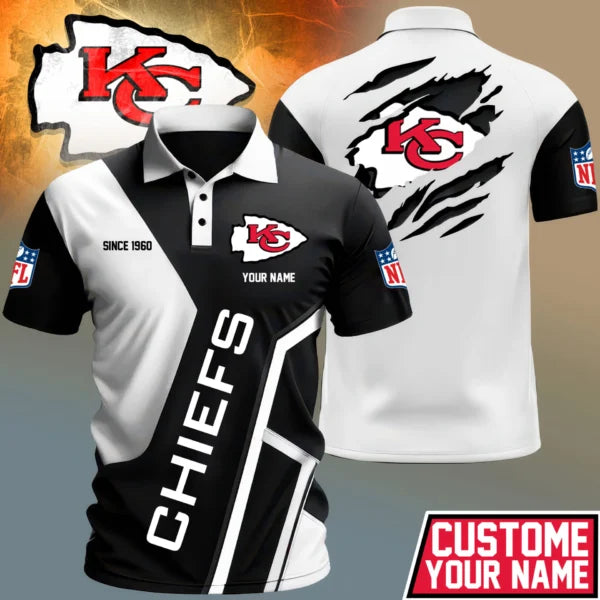 LIMITED EDITION - NEW CUSTOMIZED NFL01 KCC KANSAS CITY CHIEFS POLO SHIRT