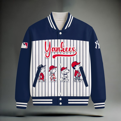 LIMITED EDITION - NEW CUSTOMIZED MLB01 NYY NEW YORK YANKEES SNOOPY STYLE SATIN VARSITY & BASEBALL JACKET