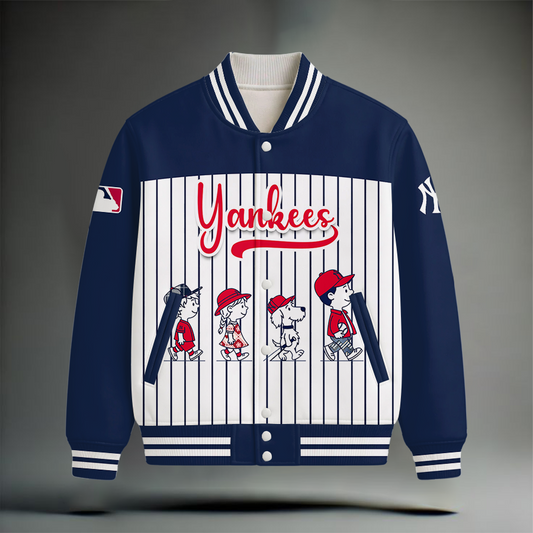 LIMITED EDITION - NEW CUSTOMIZED MLB01 NYY NEW YORK YANKEES SNOOPY STYLE SATIN VARSITY & BASEBALL JACKET