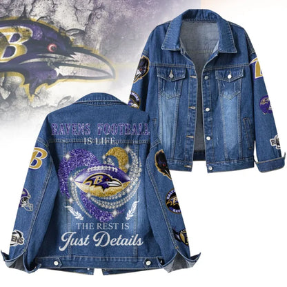 LIMITED EDITION - NEW CUSTOMIZED NFL28 BTR BALTIMORE RAVENS DENIM JACKET