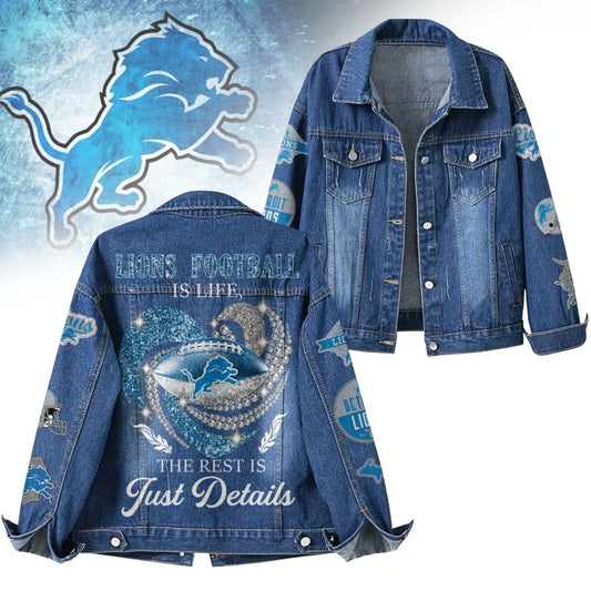 LIMITED EDITION - NEW CUSTOMIZED NFL04 DTL DETROIT LIONS DENIM JACKET
