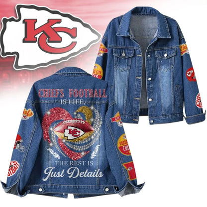 LIMITED EDITION - NEW CUSTOMIZED NFL01 KCC KANSAS CITY CHIEFS DENIM JACKET