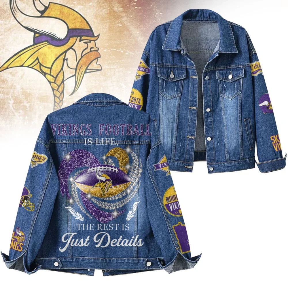 LIMITED EDITION - NEW CUSTOMIZED NFL05 MVK MINNESOTA VIKINGS DENIM JACKET